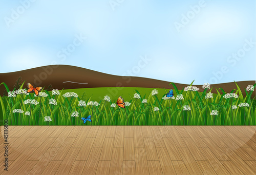 Empty nature landscape scene with sky blur background