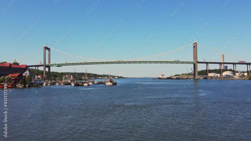 Suspension Bridge Of Alvsborg Over Gota Alv River in Gothenburg, Sweden. wide shot Suspension Bridge Of Alvsborg Over Gota Alv River in Gothenburg, Sweden. wide shot