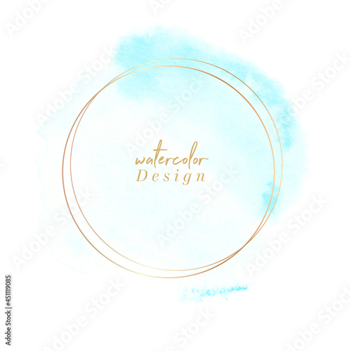 Watercolor aqua blue paint background - Vector. Perfect art abstract design with golden frame for any creative ideas.	