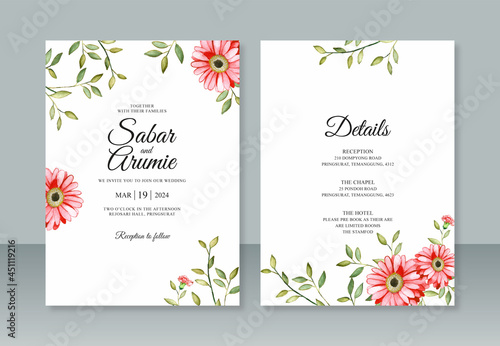 Elegant wedding invitation template with watercolor flowers