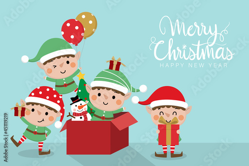 Cute little elf character set. Christmas holidays cartoon collection. 
