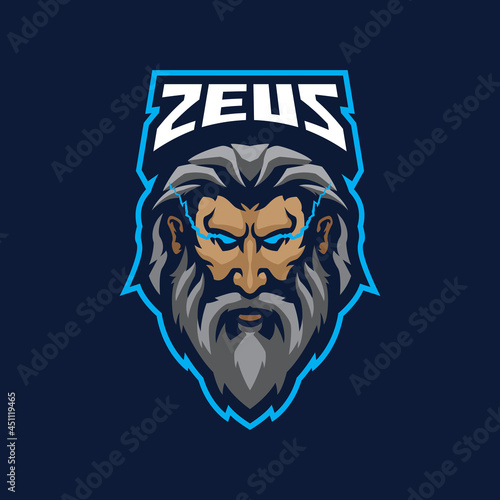 Zeus logo mascot design vector with modern illustration concept style. Zeus head illustration for esport