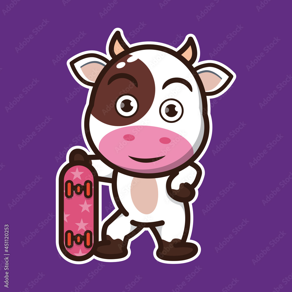 vector illustration of cute cow
holding a skate board vector illustration of cute cow
holding a skate board