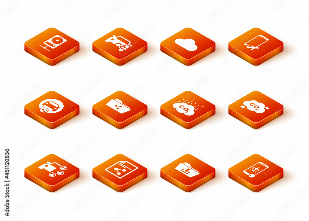 Set Car sharing, Share file, , folder, Folder download and CO2 emissions cloud icon. Vector Set Car sharing, Share file, , folder, Folder download and CO2 emissions cloud icon. Vector