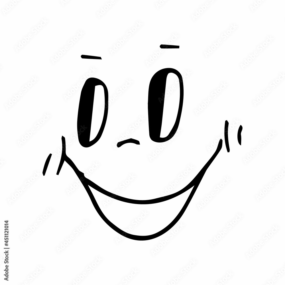 Hand drawn smiling cheerful face. Vector in the style of doodle or sketching. Hand drawn smiling cheerful face. Vector in the style of doodle or sketching.
