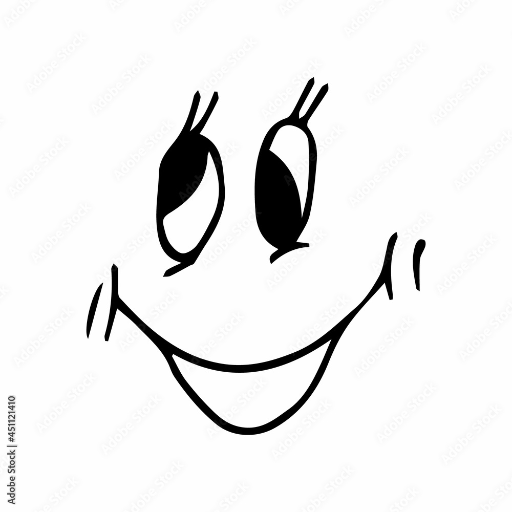 Hand drawn smiling cheerful face. Vector in the style of doodle or sketching. Hand drawn smiling cheerful face. Vector in the style of doodle or sketching.