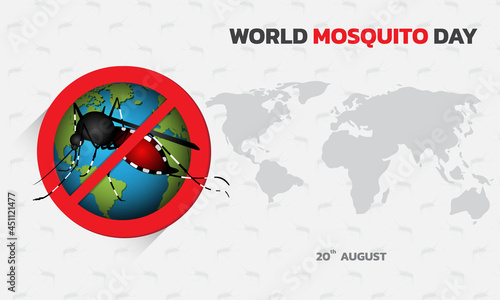 Mosquito Vector with world map Background, World Mosquito day, Malaria Day, dengue fever.
