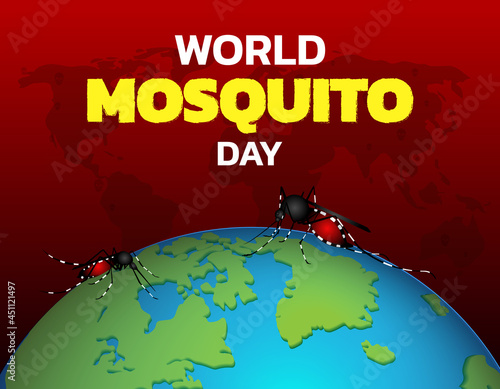 Mosquito Vector with world map Background, World Mosquito day, Malaria Day, dengue fever.