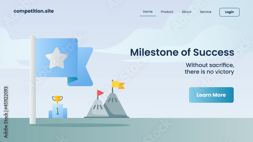 blue flag with star icon as milestone of success with tagline without sacrifice there is no victory for website template landing homepage