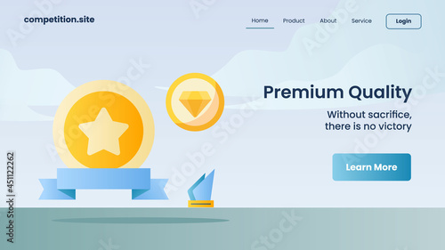 premium quality award with tagline without sacrifice there is no victory for website template landing homepage