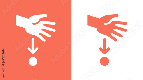 Hand dropping ball icon. 