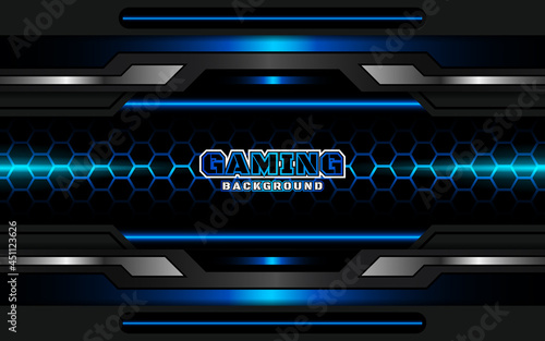 Abstract futuristic geometric black and blue gaming background with modern esport shapes. Vector design template technology concept can use element game banner, sport poster, cyber wallpaper, web