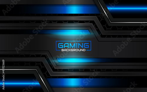 Abstract futuristic geometric black and blue gaming background with modern esport shapes. Vector design template technology concept can use element game banner, sport poster, cyber wallpaper, web