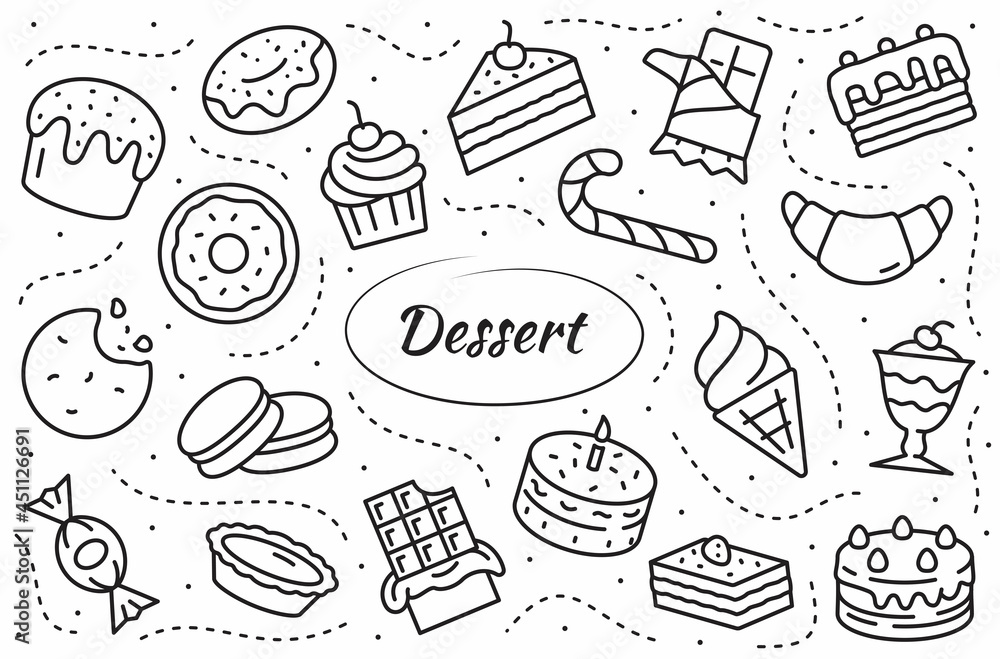 Desserts Line Icons Set. Simple Collection Sweet Food Illustration.