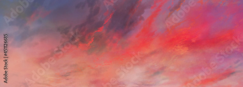赤みがかった夕焼け空の風景イラスト