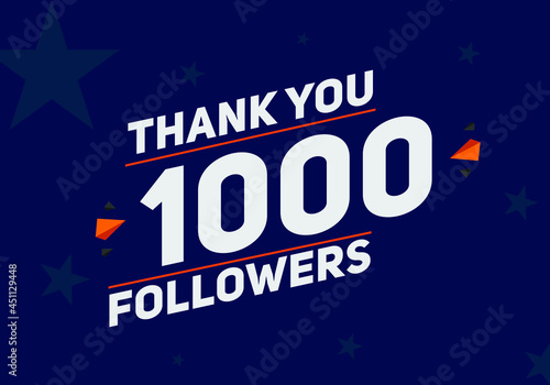 1000 followers thank you colorful celebration template. social media followers achievement congratulation. 1k follower