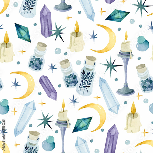 Magic potion watercolor witchcraft seamless pattern wallpaper