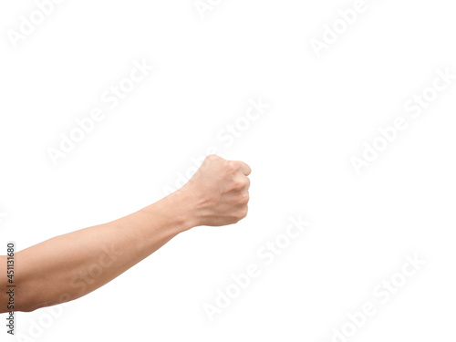 Male fist forward white background