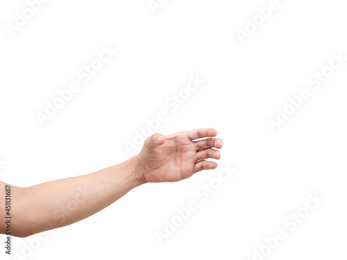 Left hand empty catch item on white isolated background