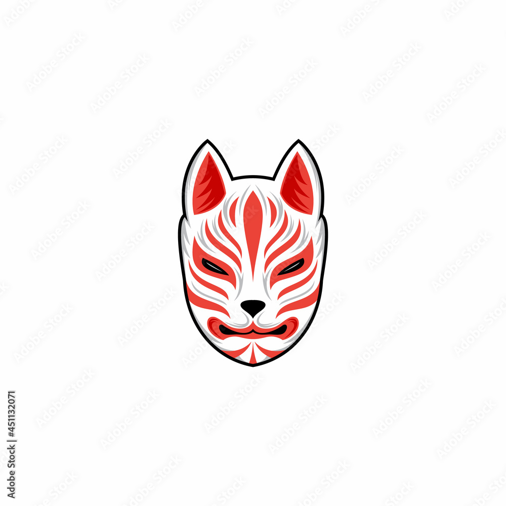 kitsune mask illustration, Japanese traditional mask, kitsune, kabuki
