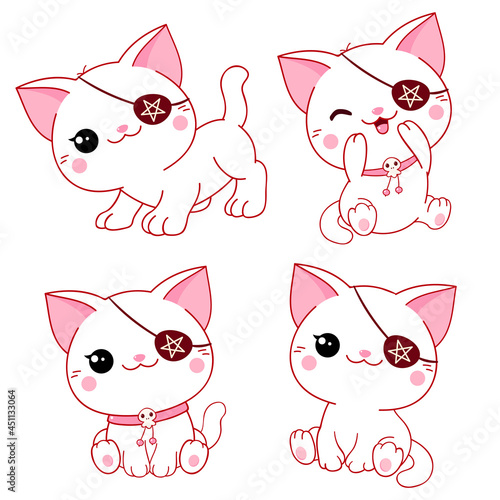 Halloween collection of kawaii cats with eye patches