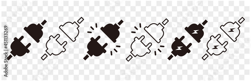 Electric plug icons. Connection, socket with a plug, icons. unplugged electric plug with socket. Vector illustration. Set