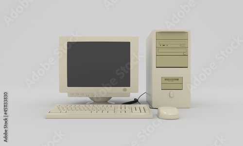 Vintage old desktop computer windows PC 3D model illustration