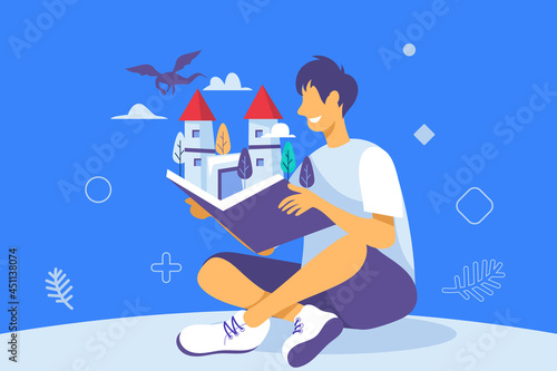 Teen book reading illustration concept vector
