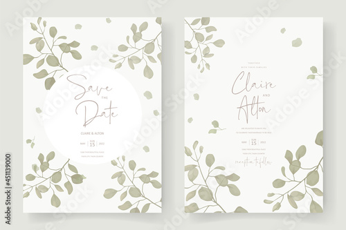 Elegant wedding card template with eucalyptus leaf ornament