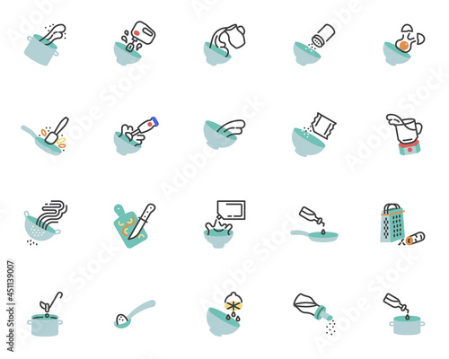 Cooking instruction flat icons set
