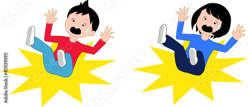 尻もちをついて転ぶ男女のイラスト(セット)