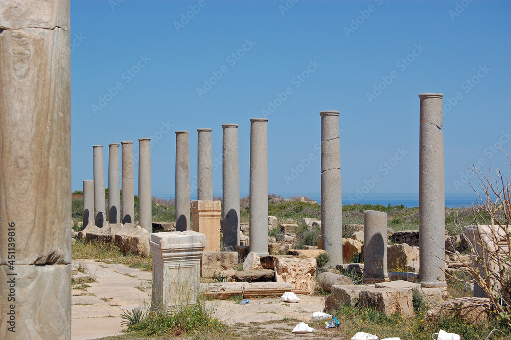 Pillars overlooking the sea, Leptis Magna, Libya