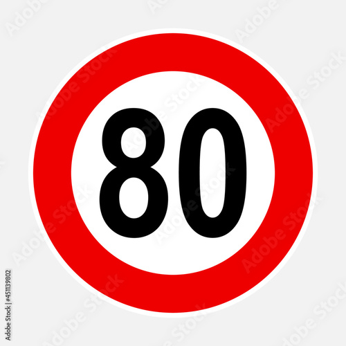 80 kilometers or miles per hour max speed limit red sign - Eighty speed limit traffic sign editable vector illustration