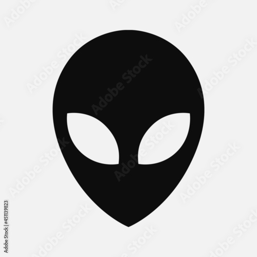 Vector flat style illustration of an alien head simple black silhouette isolated on white background