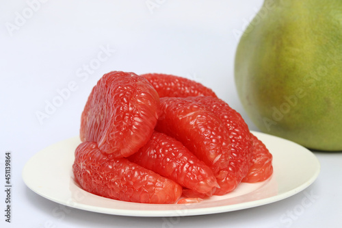 Grapefruit ruby of Siam or fresh red pomelo on white background, Thailand Siam ruby pomelo citrus fruit.