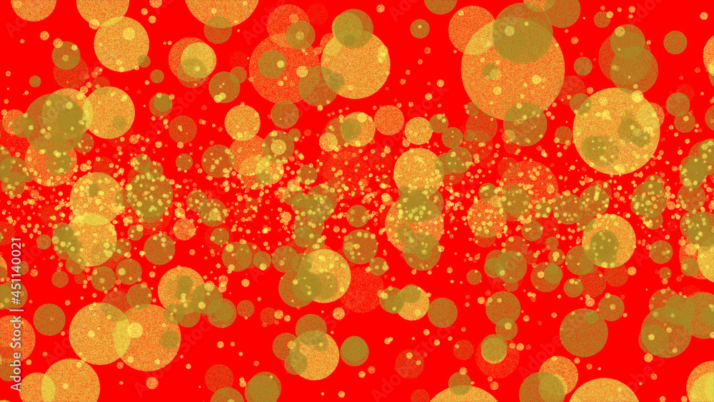 Golden glitter circles spatter on red solid background Golden glitter circles spatter on red solid background