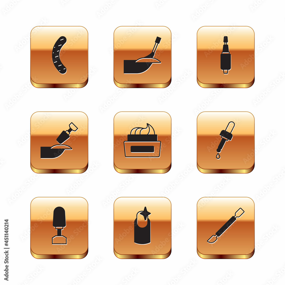 Set Nail file, Milling cutter for manicure, Bottle of nail polish, Cuticle pusher and Manicure icon. Vector