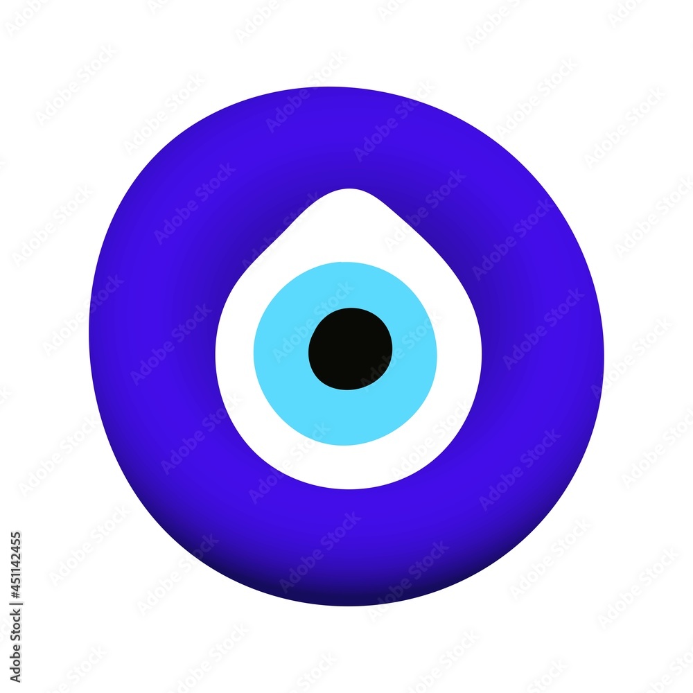 Blue oriental evil eye symbol amulet flat style design vector illustration isolated on white background, Greek or turkish nazar protection talisman. Blue oriental evil eye symbol amulet flat style design vector illustration isolated on white background, Greek or turkish nazar protection talisman.