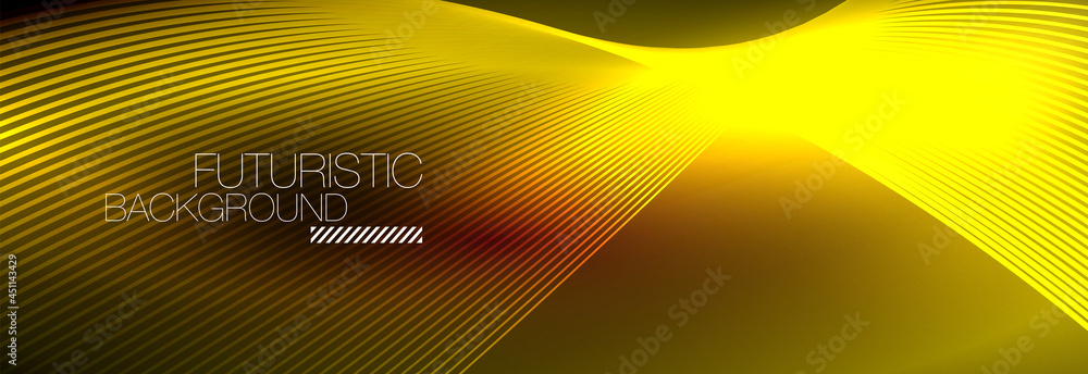Abstract neon glowing light in the dark with waves. Shiny magic energy and motion concept, vector abstract wallpaper background Abstract neon glowing light in the dark with waves. Shiny magic energy and motion concept, vector abstract wallpaper background