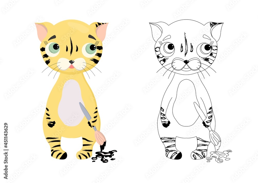 tiger character. Coloring book for kids tiger cub. The symbol of 2022. Coloring page