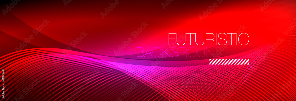 Abstract neon glowing light in the dark with waves. Shiny magic energy and motion concept, vector abstract wallpaper background Abstract neon glowing light in the dark with waves. Shiny magic energy and motion concept, vector abstract wallpaper background