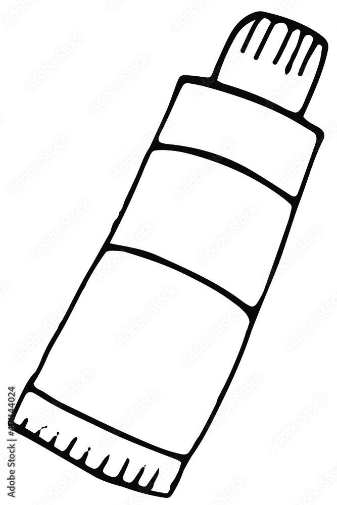 tube of paint for painting, materials for the artist, vector illustration in doodle style with black outline, coloring book tube of paint for painting, materials for the artist, vector illustration in doodle style with black outline, coloring book
