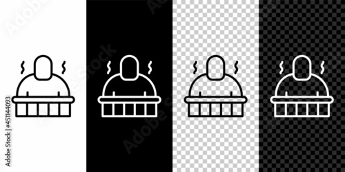 Set line Sauna and spa procedures icon isolated on black and white background. Relaxation body care and therapy, aromatherapy and wellness. Vector