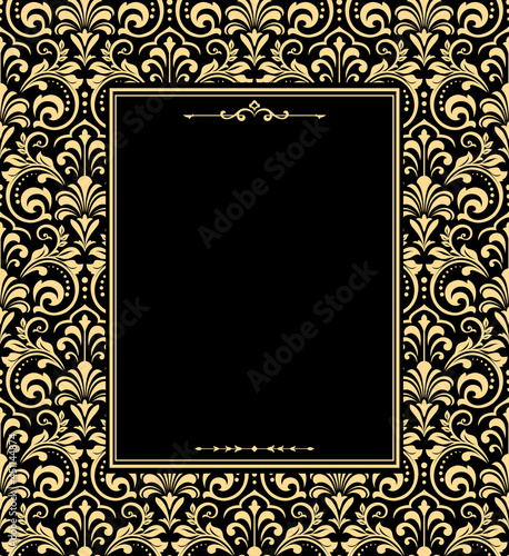 Decorative frame Elegant vector element for design in Eastern style, place for text. Floral golden and black border. Lace illustration for invitations and greeting cards