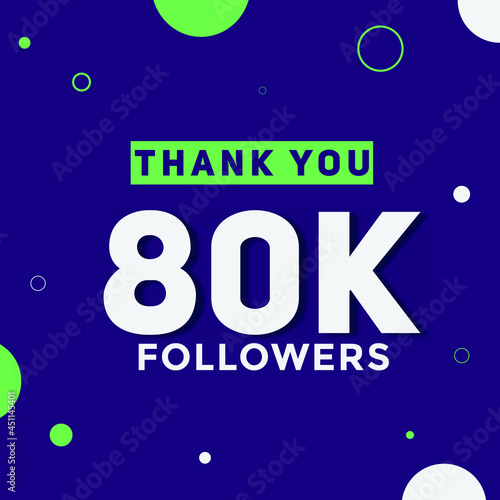80k followers thank you colorful celebration template. social media 80000 followers achievement banner