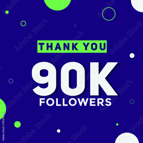 90k followers thank you colorful celebration template. social media 90000 followers achievement banner