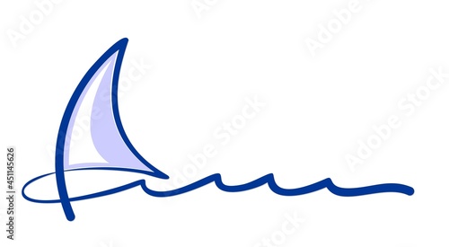One line symbol of blue sailboat in the sea.