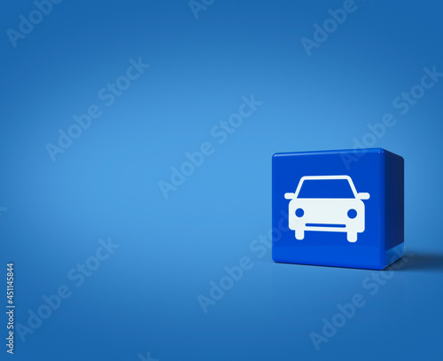 3d rendering, illustration of taxi car icon on block cubes on light blue background, Business transportation service concept