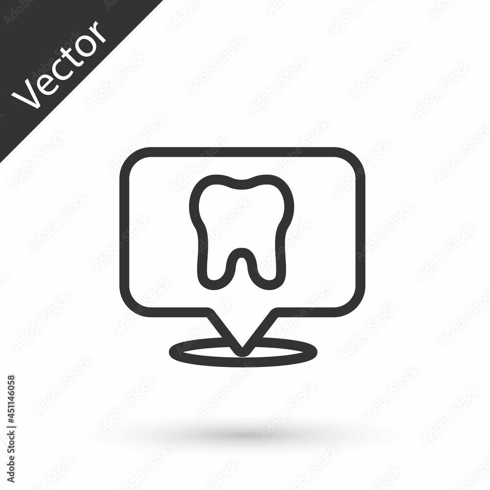 Grey line Dental clinic location icon isolated on white background. Vector Grey line Dental clinic location icon isolated on white background. Vector