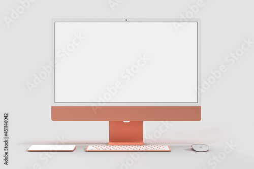 Monitor iMac 24 mockup Template For presentation branding, corporate identity, advertising, branding business. 3D rendering photo